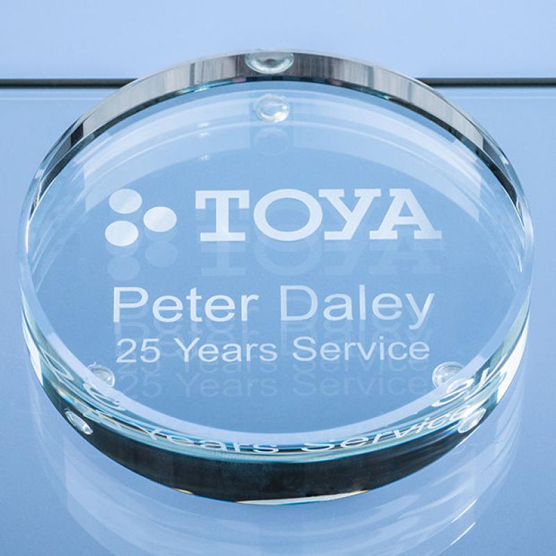 Image of Promotional 9cm x 18mm Clear Glass Round Paperweight