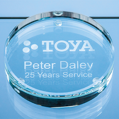 Image of Promotional 9cm x 18mm Clear Glass Round Paperweight